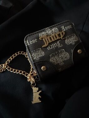 Juicy Couture Black Card Wallet with Gold Chain Charm